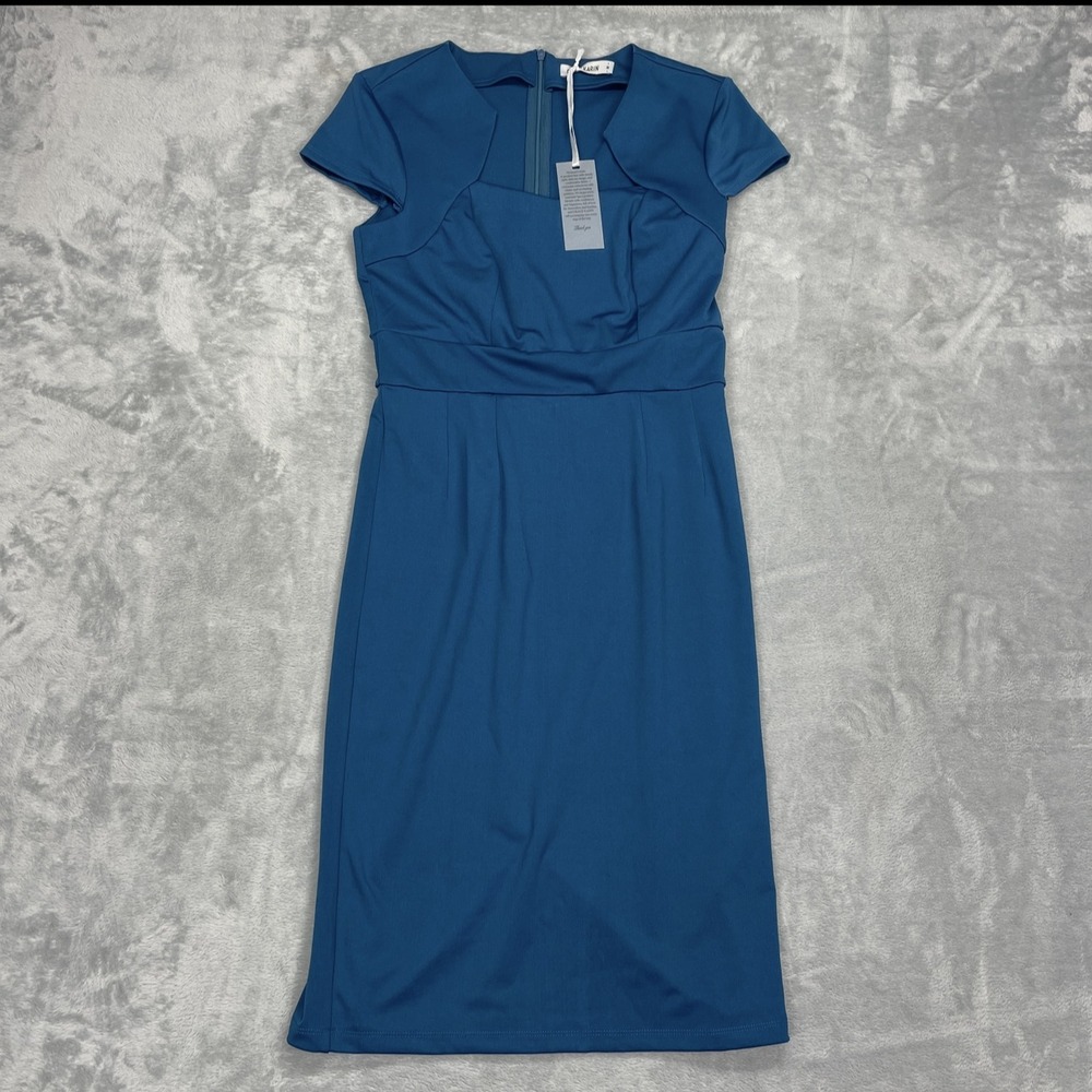 GRACE KARIN Pencil Dress Womens M Blue Short Sleeve Business Casual Back Zipper